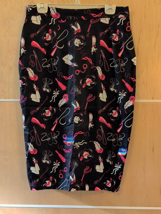 Vixen by Micheline Pitt Dresses & Skirts - Vixen by Micheline Pitt Black Pencil Skirt with Fetish Bondage Novelty Motif